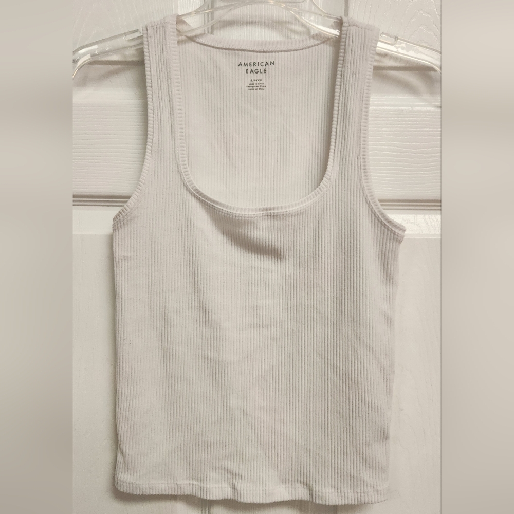 American Eagle White Ribbed Tank Top
